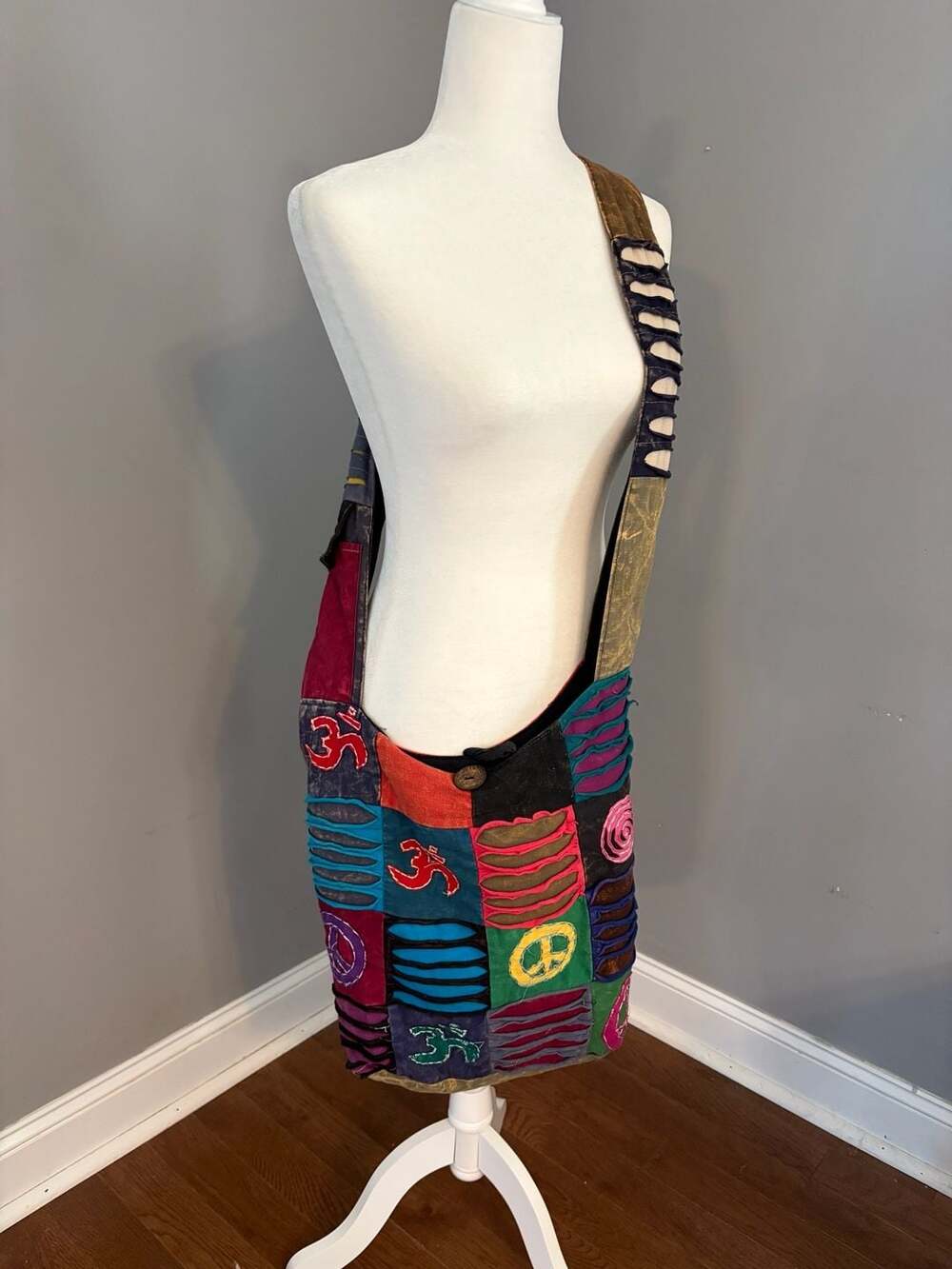 Patchwork Hippie Boho Crossbody Bag Om Peace Sign Grunge Festival Purse